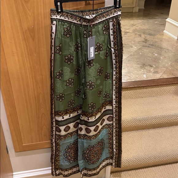 Alemais Olive and Aqua Patterned Wide Leg Pants - Picture 6 of 8
